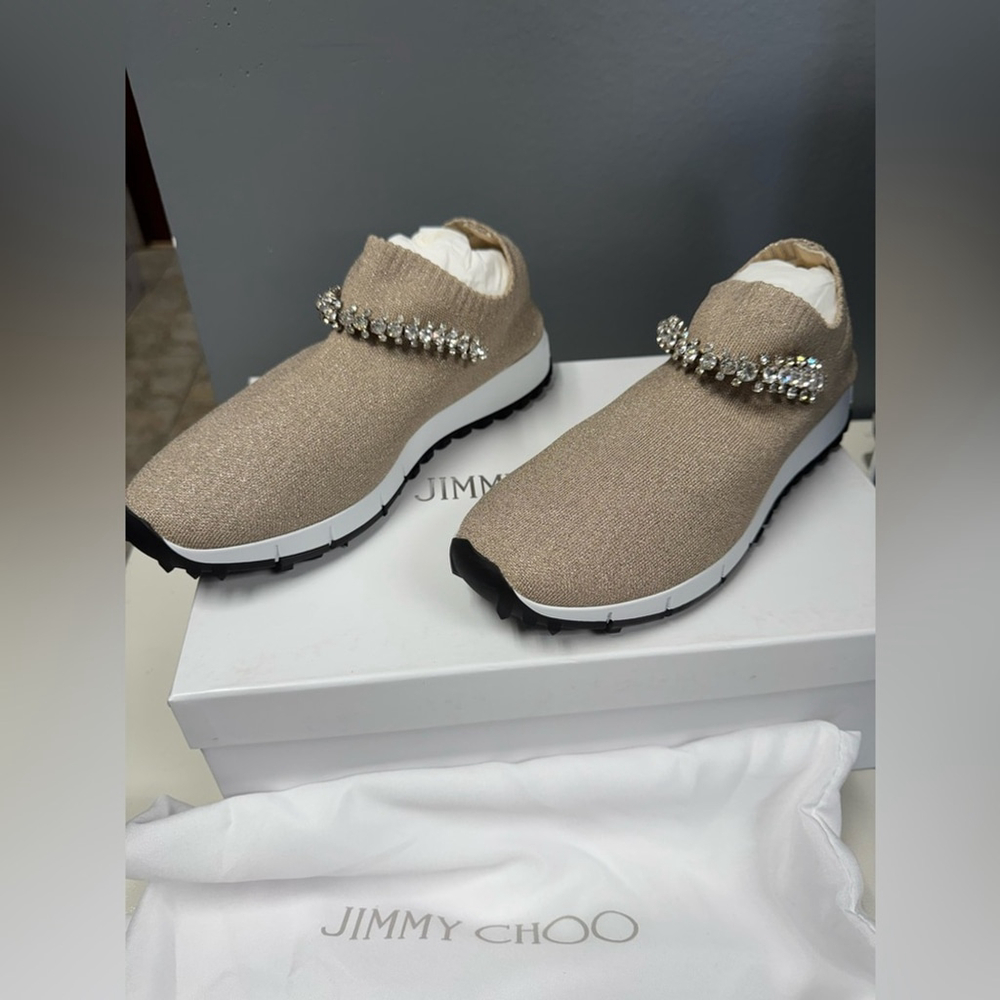 NIB- Jimmy Choo Women's Verona knit sneakers with Embellished Strap